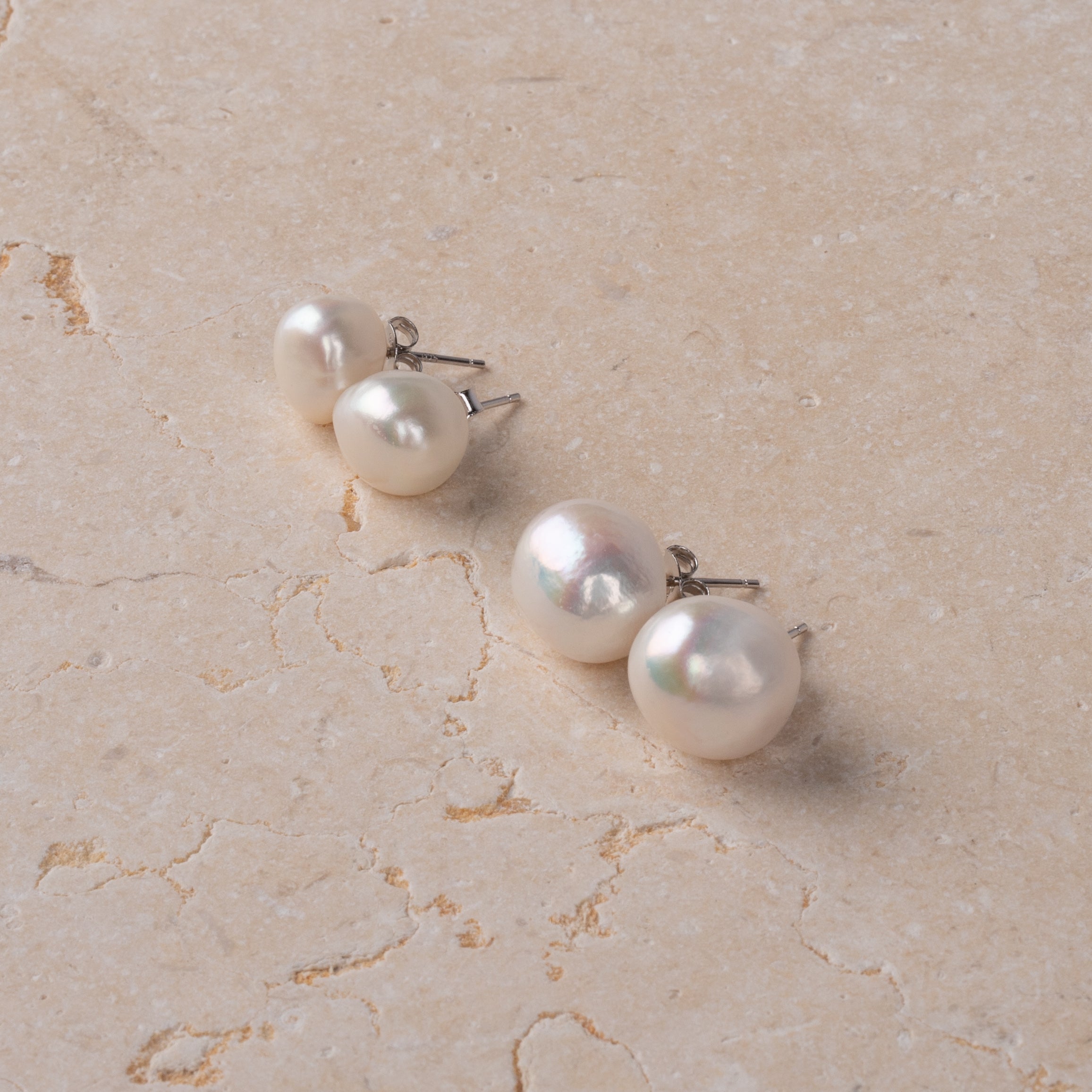 Baroque Pearl Studs in Sterling Silver | White/Ivory