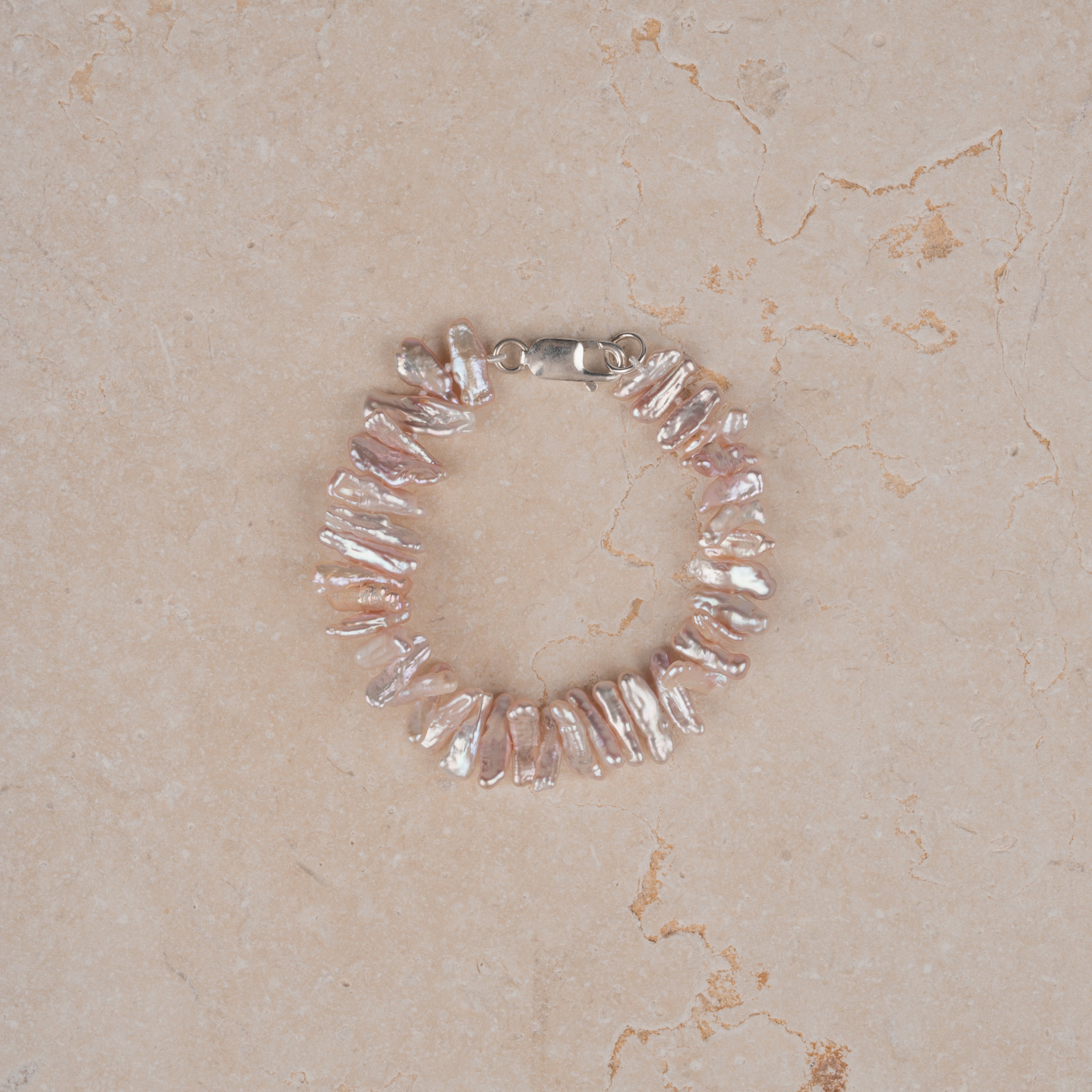Biwa Pearl Strand Bracelet in Sterling Silver | Pink/Blush