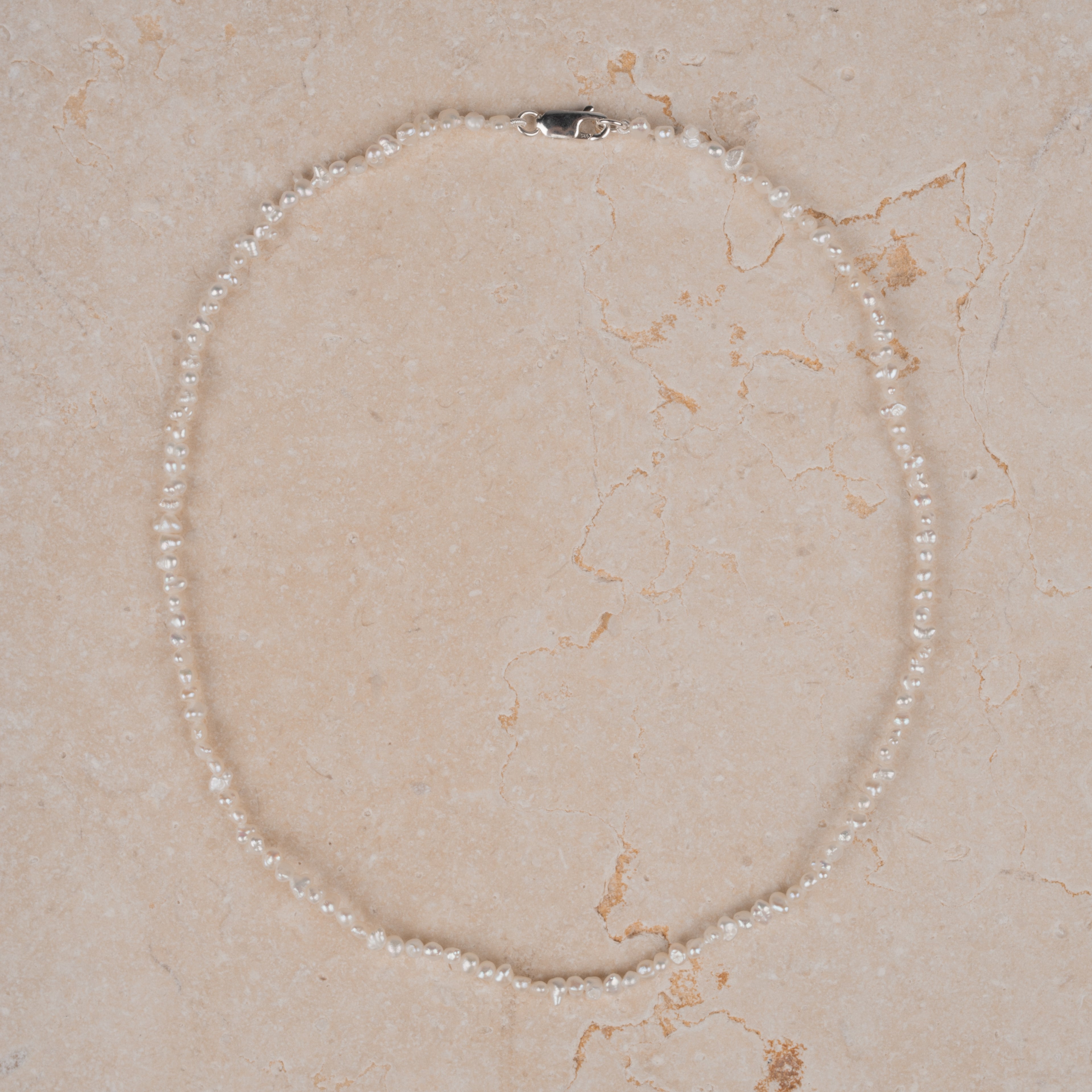 Micro Seed Pearl Short Necklace in Sterling Silver | 3-4mm