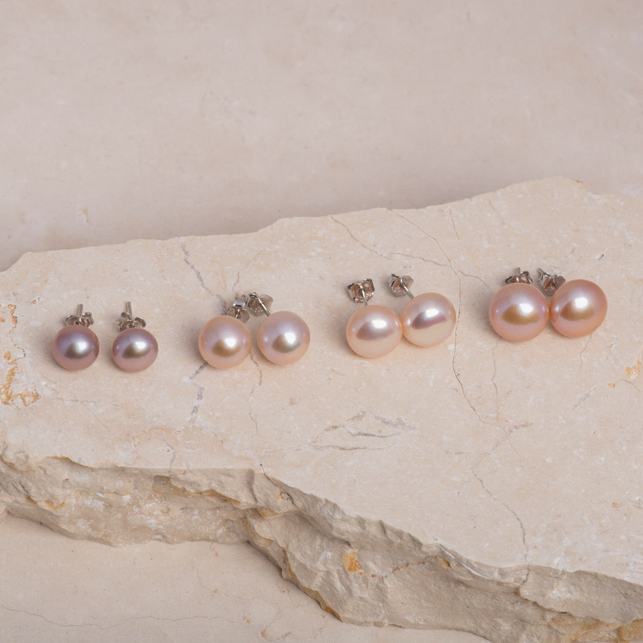 Button Pearl Studs in Sterling Silver | Pink/Blush