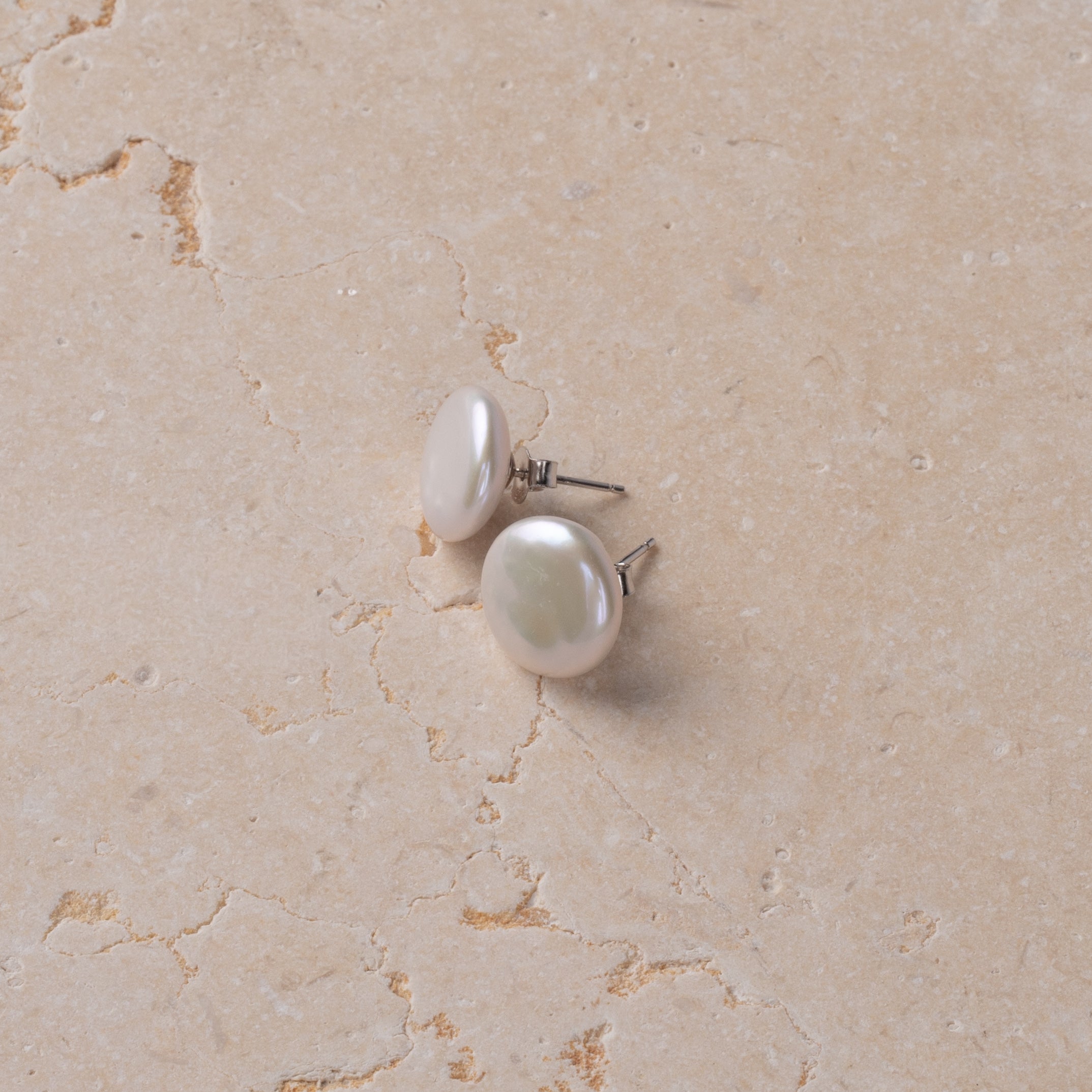 Coin Pearl Studs in Sterling Silver | White/Ivory