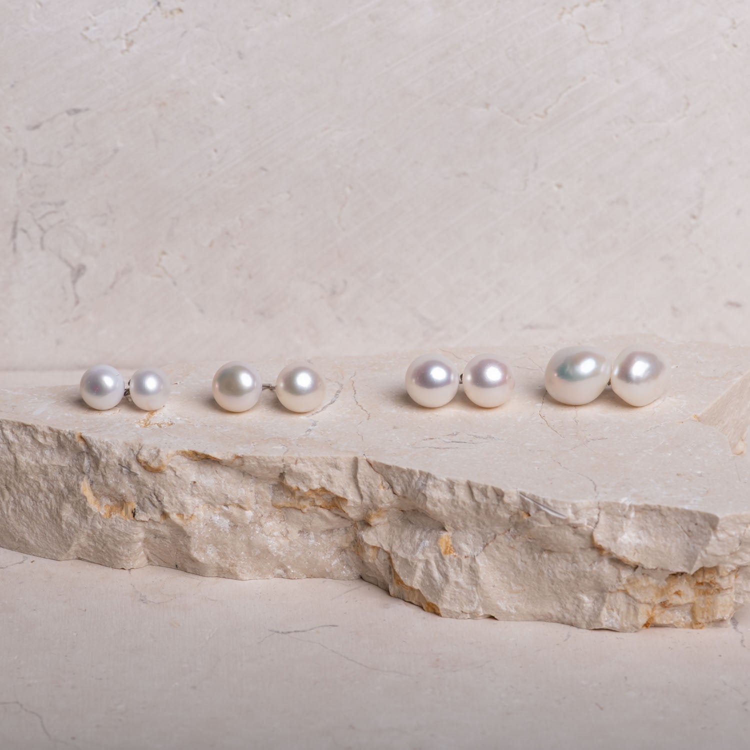 Button Pearl Studs in Sterling Silver | White/Ivory